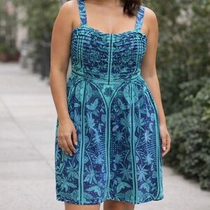 EUC SZ 12 Rachel Zoe Blue and Green Patterned Mini Dress